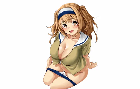 Girl, sexy, lingerie, cleavage, blouse, panties, long hair, boobs