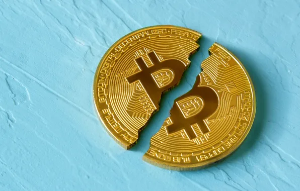 Картинка бирюзовый, монета, разрыв, bitcoin, биткоин, btc