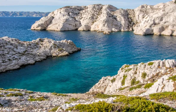 Картинка море, камни, скалы, побережье, Франция, Marseille
