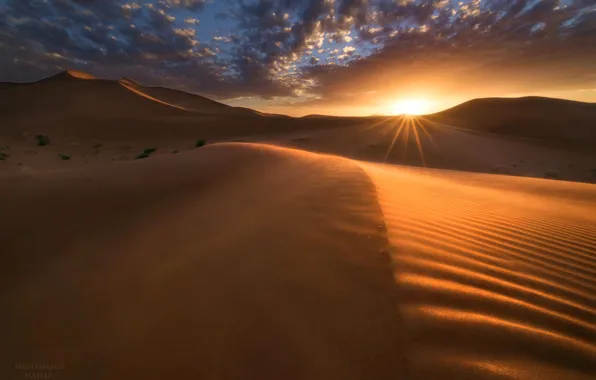 Картинка пейзаж, закат, пустыня, дюны