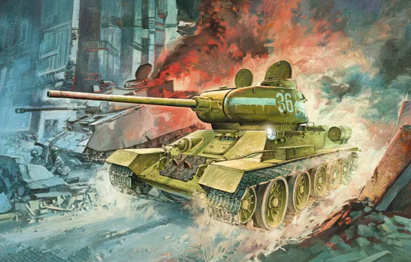 Картинка рисунок, средний танк, ркка, Т-34/85