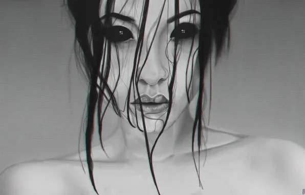 Рисунок, Взгляд, Губы, Лицо, Girl, Глаза, Демон, Fantasy