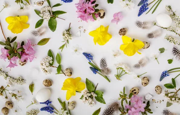 Цветы, фон, яйца, весна, colorful, Пасха, happy, flowers