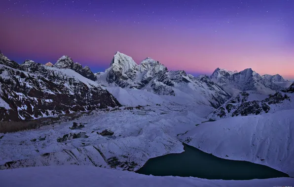 Картинка зима, снег, горы, природа, озеро
