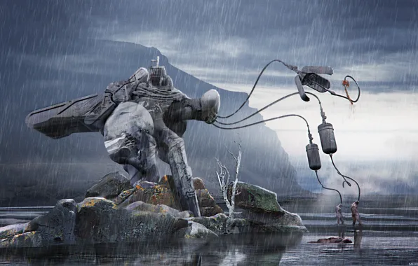 Дождь, остров, сооружение, водоём, Bloodhound bot