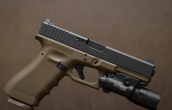 Пистолет, оружие, фонарик, Glock 17, австрийский, самозарядный