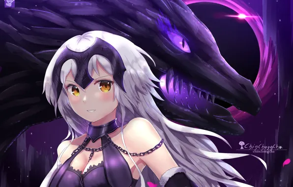 Девушка, дракон, аниме, арт, Fate Grand order