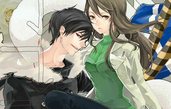 Девушка, улыбка, безразличие, парень, Durarara, Дюрарара, Изая Орихара