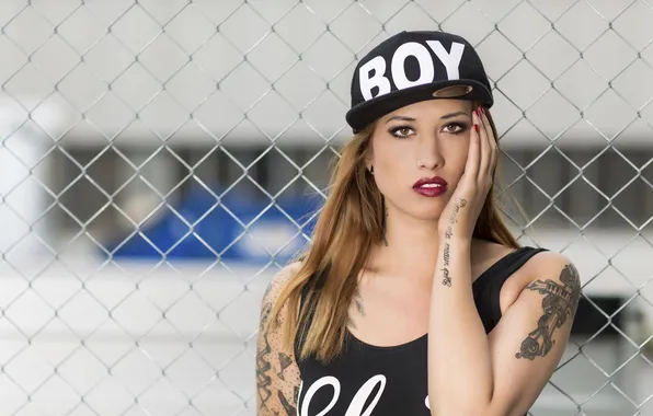 Girl, beautiful, model, tattoo, look, cute, long-haired, tank top