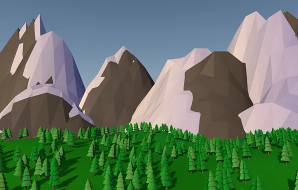 Деревья, горы, lowpoly