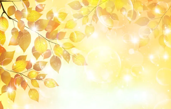 Картинка осень, листья, пузыри, веточка, блески