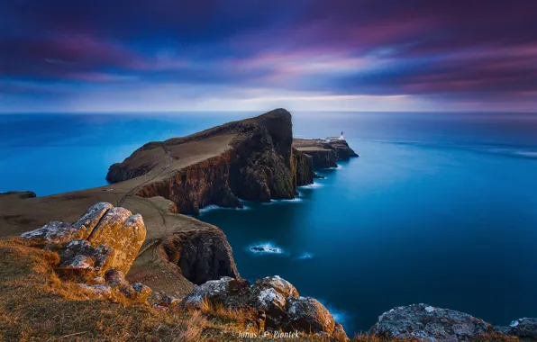 Картинка маяк, вечер, Шотландия, на краю, остров Скай, Neist point, архипелаг Внутренние Гебриды