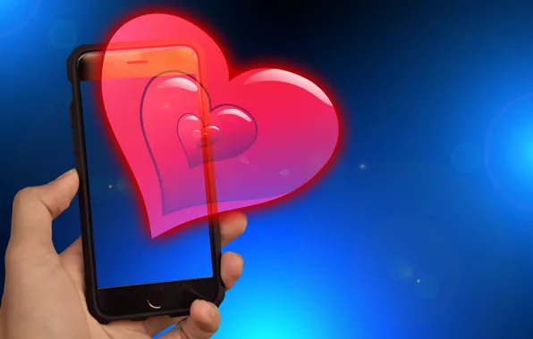 Романтика, сердечки, смартфон