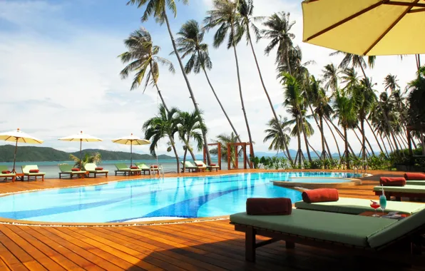 Картинка пальмы, океан, бассейн