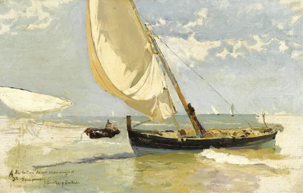Лодка, картина, парус, Хоакин Соролья, Joaquin Sorolla y Bastida, Изучение Пляжа