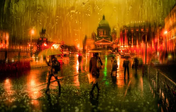 Картинка осень, дождь, Санкт-Петербург, прохожие