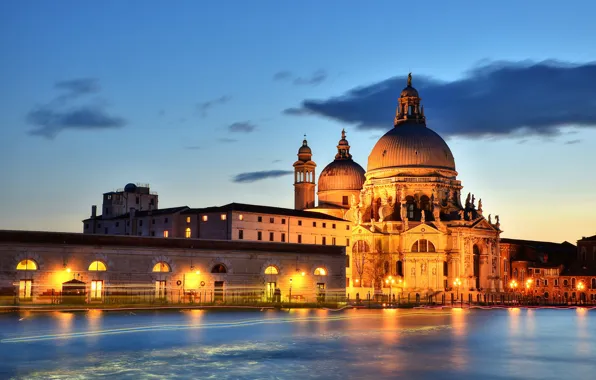 Картинка подсветка, Италия, Венеция, канал, Venice, Grand Canal, Santa Maria della Salute