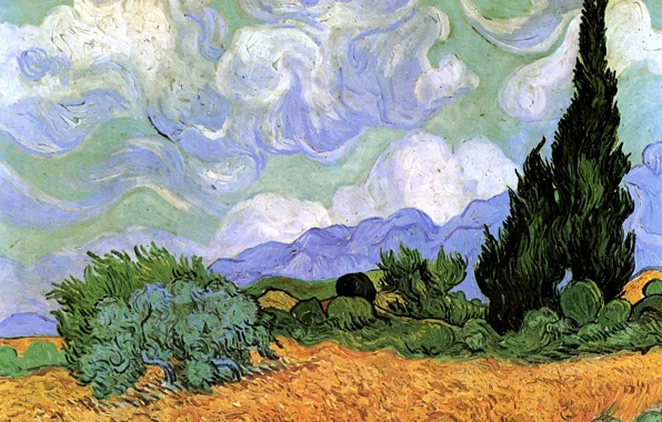 Картинка Винсент ван Гог, Wheat Field, with Cypresses
