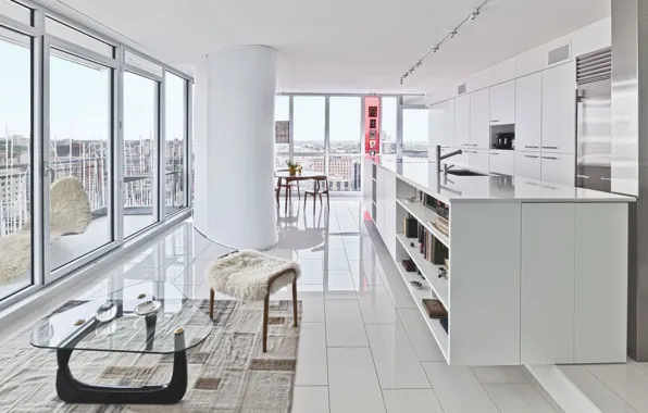 Интерьер, кухня, пентхаус, столовая, by Kariouk Associates, White Apartment