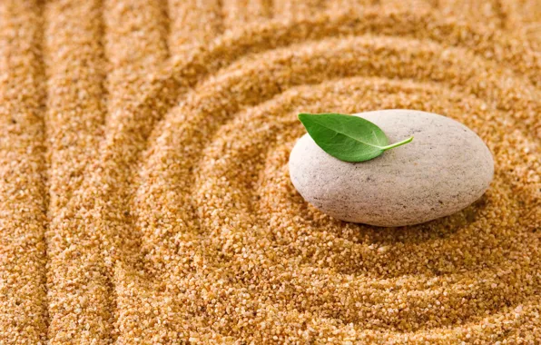 Картинка песок, камни, листик, stone, sand, zen