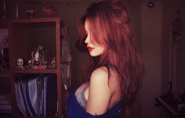 Картинка girl, red hair, blue