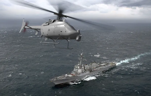 Ocean, cloud, heaven, helicopter, destroyer, US Navy, drone, kumo