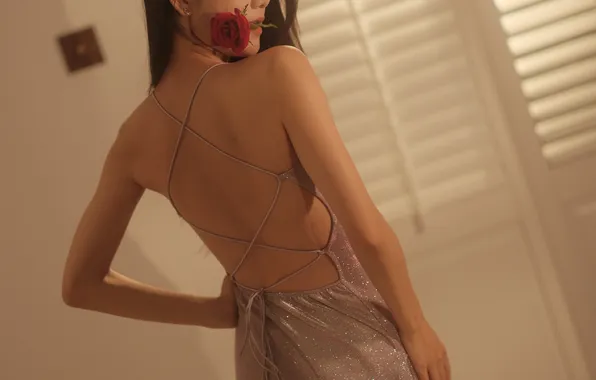 Asian, Model, Rose, Woman, Back, Behind, Close Up, Close Shot