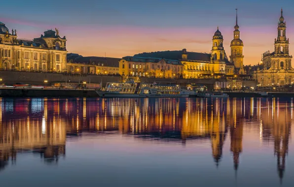 Отражение, река, Германия, Дрезден