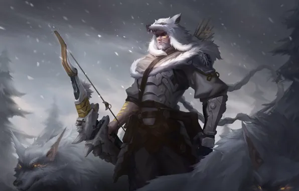 Зима, волк, мужик, воин, Hanzo, Overwatch