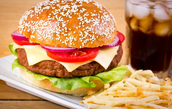 Картинка зелень, гамбургер, картофель фри, greens, French fries, burgers