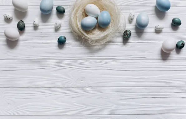 Яйца, голубые, Пасха, white, белые, wood, blue, spring