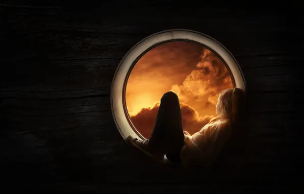 Картинка окно, девочка, Daydreamer