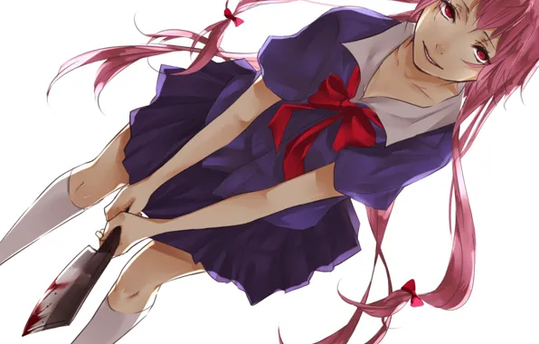 Кровь, красные глаза, безумие, тесак, Mirai nikki, Дневник будущего, Gasai Yuno