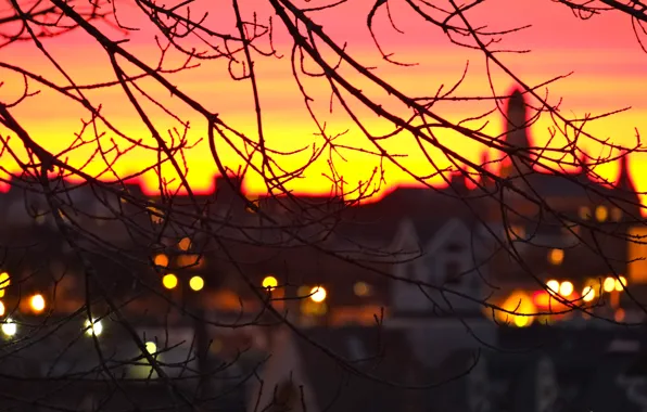 City, город, огни, Англия, вечер, sunset, Gloucester