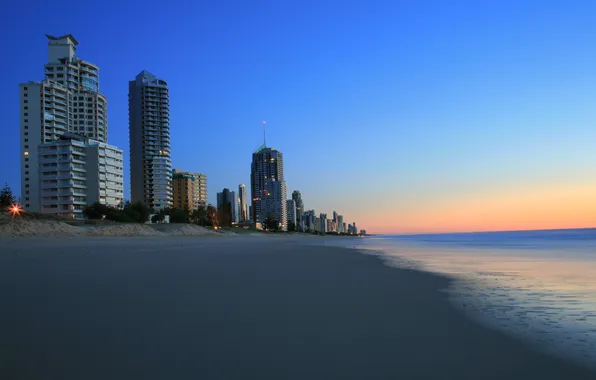 Картинка песок, небо, пейзаж, берег, дома, Австралия, Queensland, Broadbeach