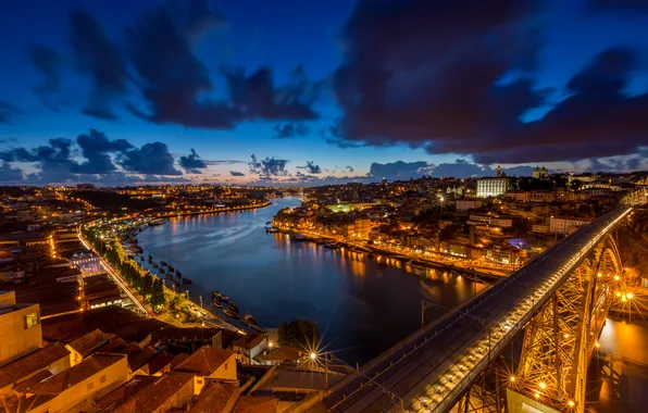 Картинка город, река, рассвет, Portugal, Porto