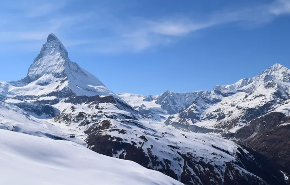 Картинка rock, sky, landscape, Italy, nature, mountain, snow, Matterhorn