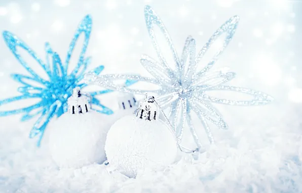 Белый, шарики, украшения, праздник, голубой, блеск, новый год, серебристый
