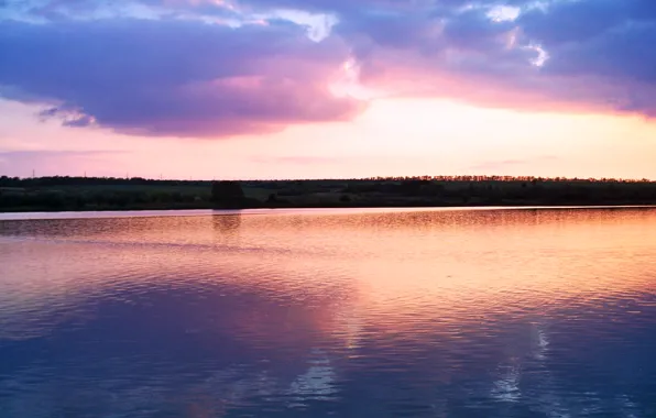 Вода, свет, закат, озеро, река, розовый, горизонт, речка