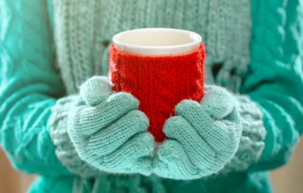 Зима, руки, кружка, winter, варежки, cup, какао, drink