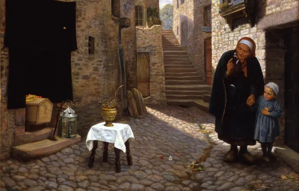 Картинка Артур Хьюз, Умерший сосед, бабушка с девочкой