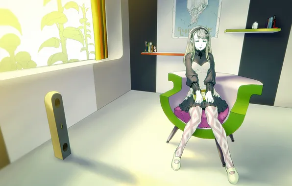 Картинка девушка, комната, кресло, арт, сидя, nagimiso