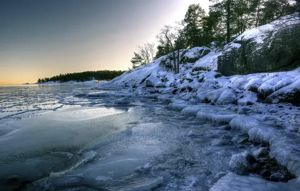 Картинка пейзаж, озеро, лёд