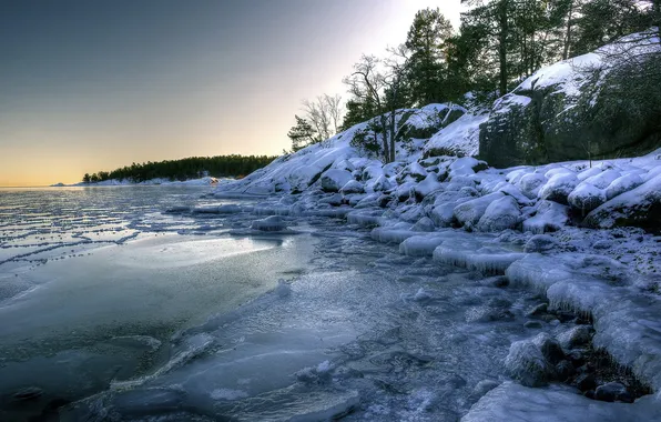 Пейзаж, озеро, лёд
