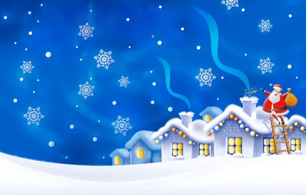 Картинка снежинки, ночь, подарки, Санта