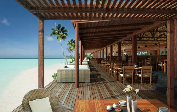 Beach, ocean, terrace, resort, restaurant