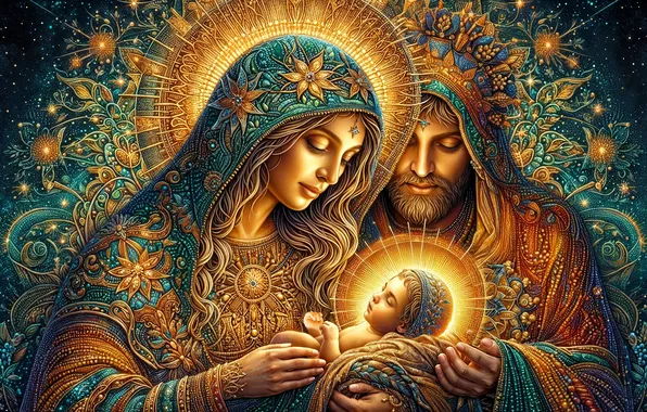 Любовь, сияние, праздник, Иисус, ребенок, отец, Рождество, Мадонна
