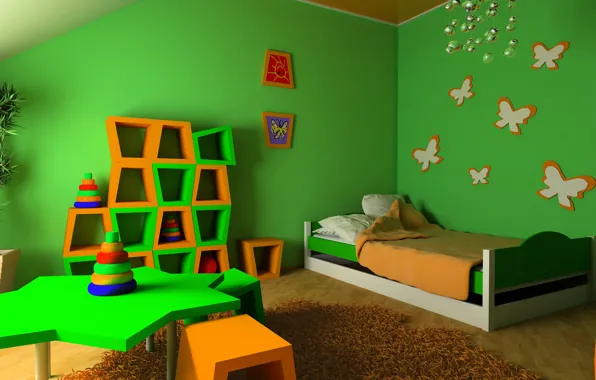 Картинка стол, кровать, шкаф, спальня, детская