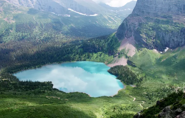 Картинка вода, горы, озеро, леса, glacier national park