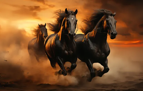 Поле, небо, солнце, облака, закат, тучи, природа, туман